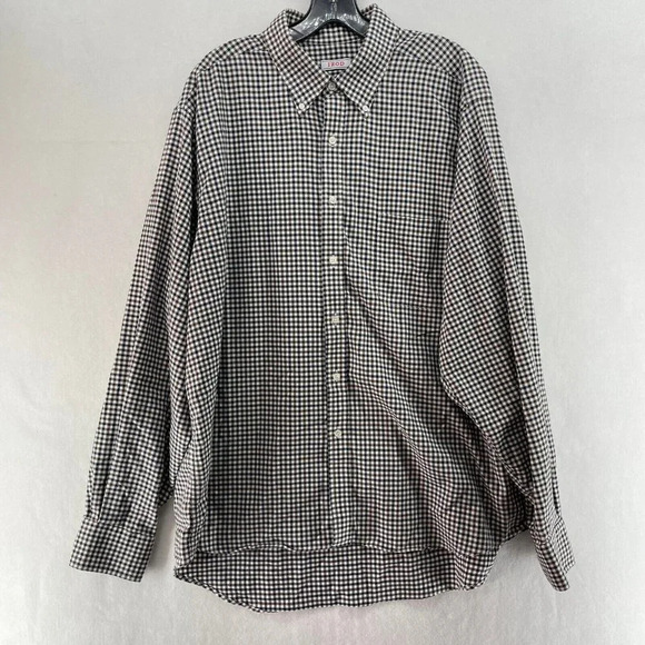 Izod Button-Down Shirt Men's Sz 36-37 Brown Blue Classic Fit Stretch Gingham - Picture 1 of 9